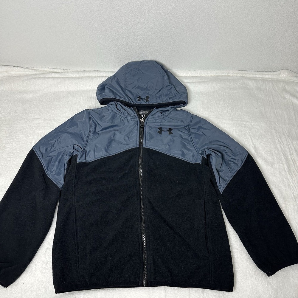 Under Armour Youth Boys Fleece Hooded Jacket Black Gray Size YSM